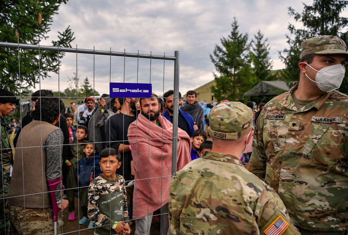 Recently-arrived refugees from Afghanistan seen at a temporary camp at the U.S. Army's Rhine Ordnance Barracks (ROB), where they are being temporarily housed, on August 30, 2021 in Kaiserslautern, Germany. Several U.S. military facilities with the capacity to house up to several thousand evacuees are participating, in an operation called Operation Allied Refuge. (Sascha Schuermann/Getty Images)
