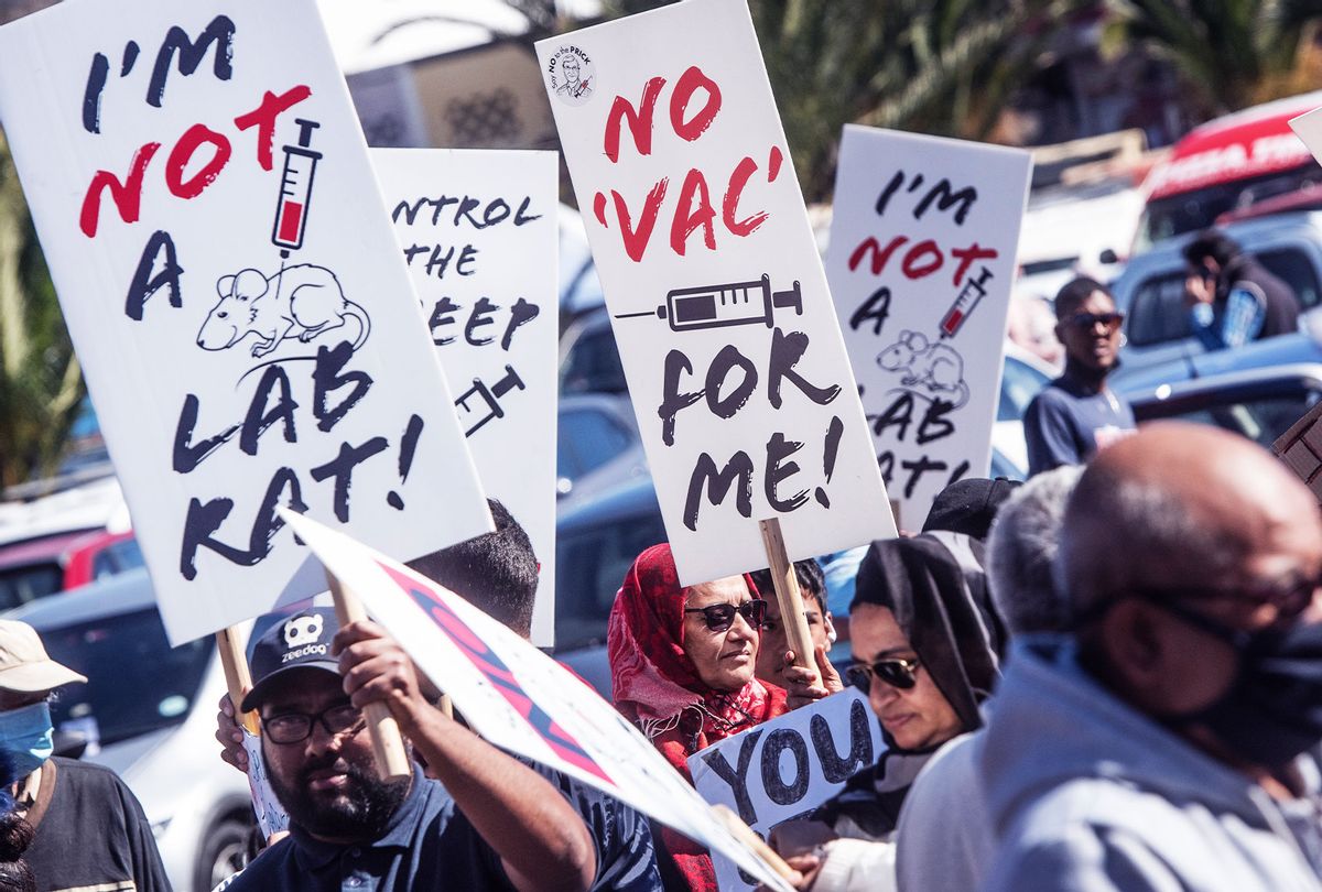 A group gathered at an anti-vaccine protest (Brenton Geach/Gallo Images via Getty Images)