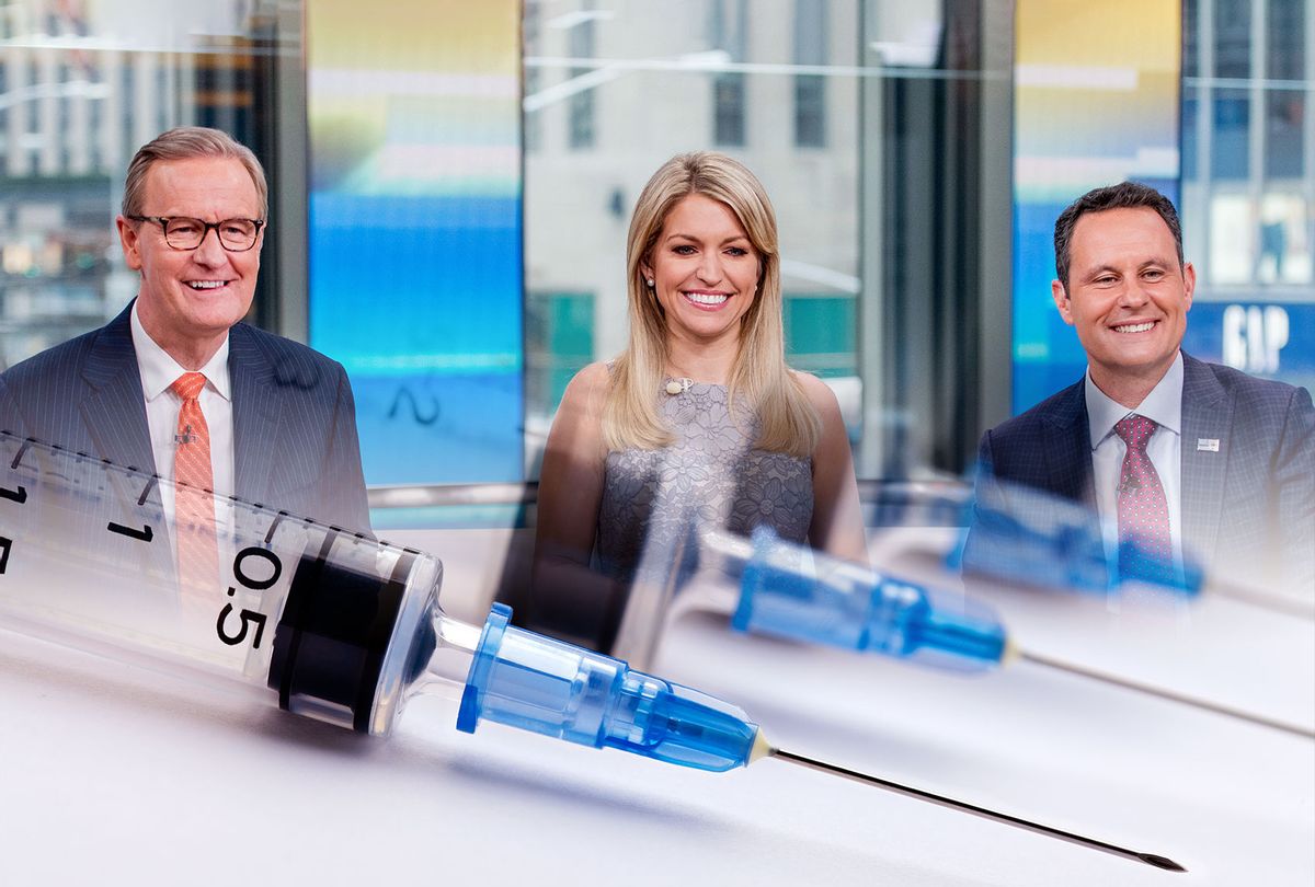 Steve Doocy, Ainsley Earhardt and Brian Kilmeade of Fox & Friends | Vaccines (Photo illustration by Salon/Getty Images)