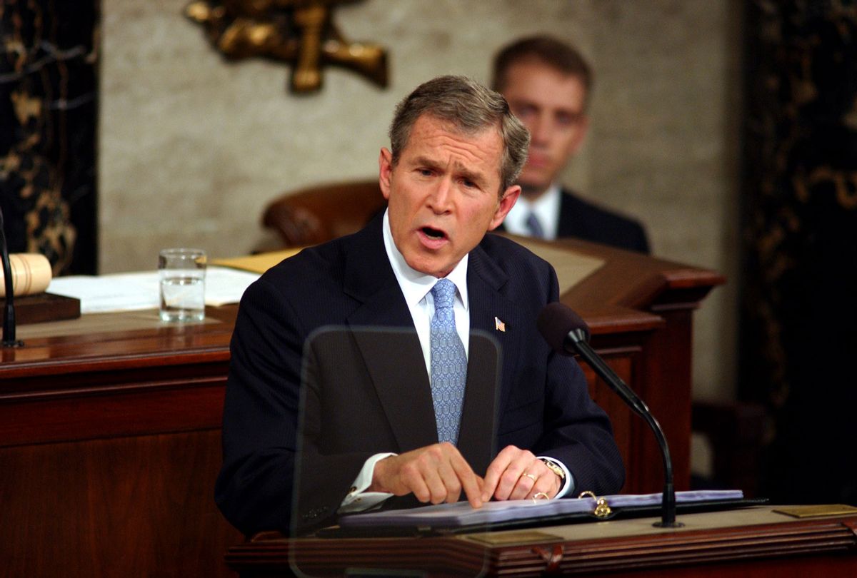 President George W. Bush during his first State of the Union address to a joint session of Congress. (Douglas Graham/Roll Call/Getty Images)