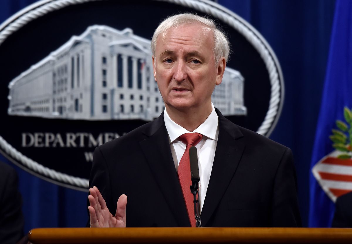 Then-deputy Attorney General Jeffrey A. Rosen speaks at a news conference at the Justice Department. (Getty Images)