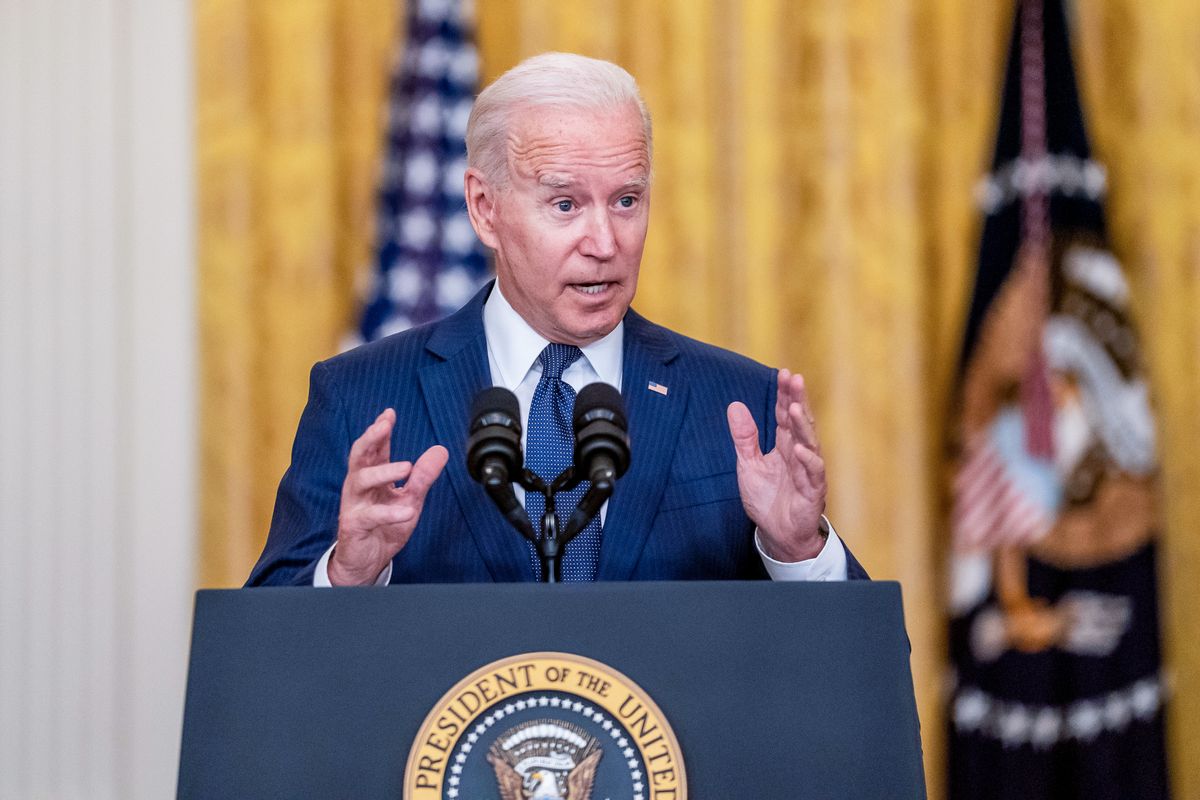 President Joe Biden delivers remarks on the evacuation of American citizens and their families, SIV applicants and their families, and vulnerable Afghans from Afghanistan. (Kent Nishimura / Los Angeles Times via Getty Images)