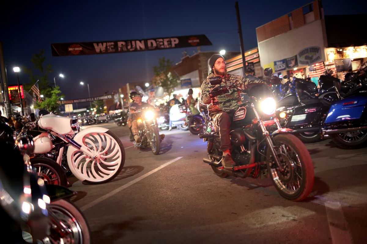 Motorcycle enthusiasts attend the 81st annual Sturgis Motorcycle Rally on August 09, 2021 in Sturgis, South Dakota. (Scott Olson/Getty Images)