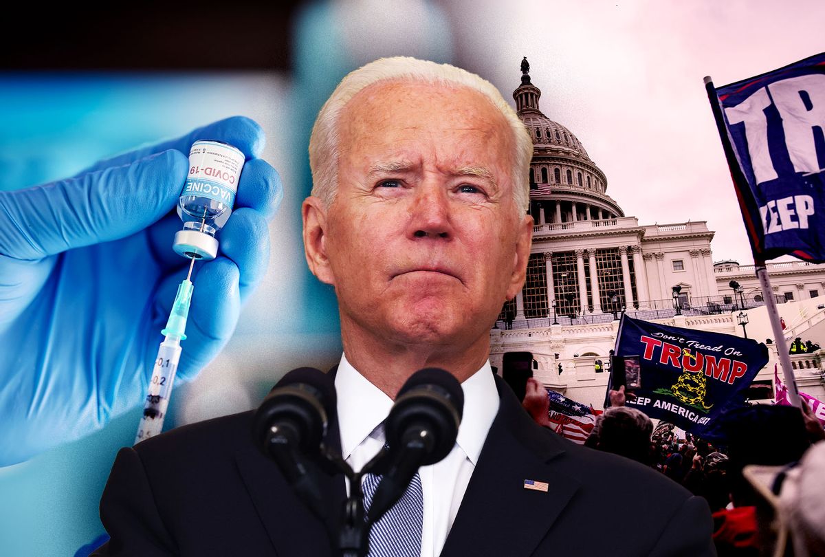 Joe Biden, the COVID-19 vaccine and the January 6th Capitol Riot (Photo illustration by Salon/Getty Images)