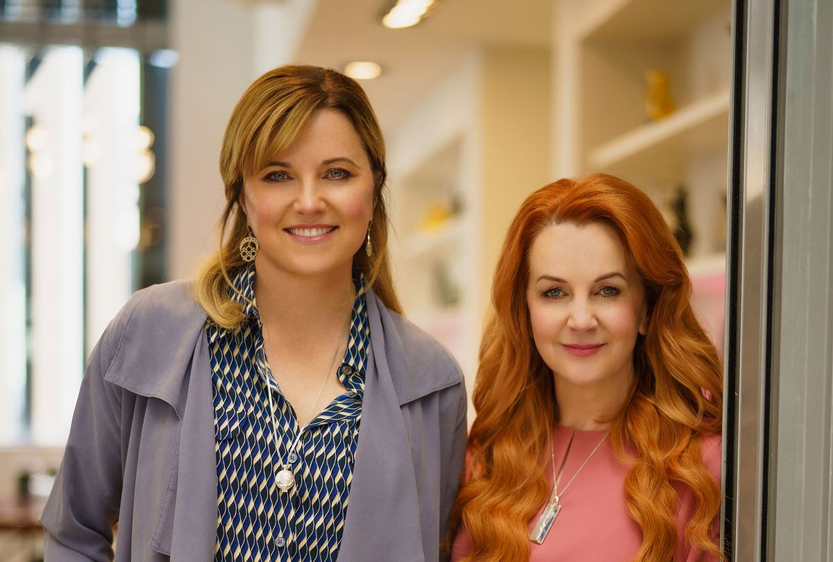 Lucy Lawless and Renee O'Connor on set of "My Life Is Murder" (Acorn TV)