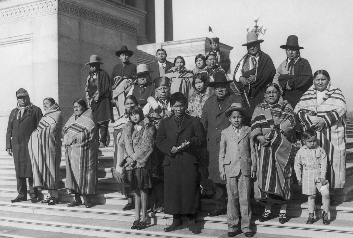 Members of the Osage Nation from Oklahoma on the steps of the Capitol in Washington D.C., circa 1925. (Photo by FPG/Hulton Archive/Getty Images)