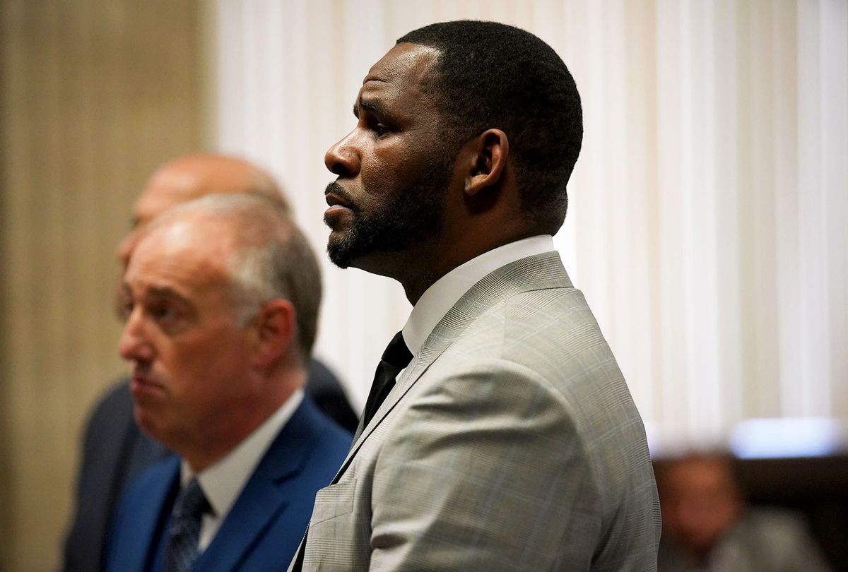 R. Kelly pleads not guilty to a new indictment before Judge Lawrence Flood at Leighton Criminal Court Building in Chicago on June 6, 2019. R&B star R. Kelly pleaded not guilty Thursday in a Chicago courtroom to 11 new felony sex crime charges. The charges were a refiling of one of the four cases of alleged abuse that prosecutors lodged against the singer earlier this year.  (JASON WAMBSGANS/AFP via Getty Images)