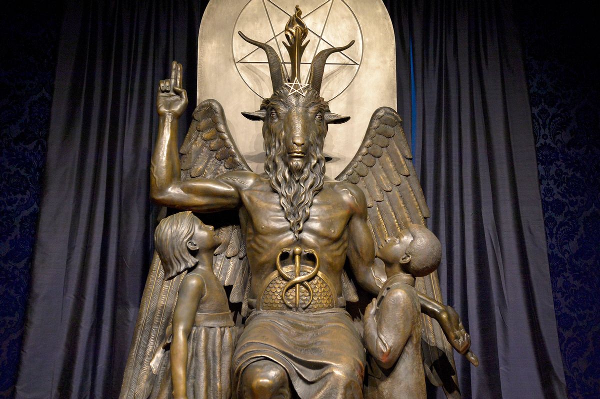 The Baphomet statue is seen in the conversion room at the Satanic Temple in Salem, Massachusetts. (JOSEPH PREZIOSO/AFP via Getty Images)