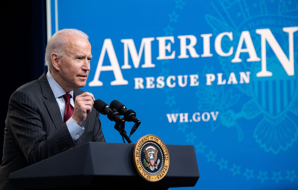 President Joe Biden speaks about the American Rescue Plan in the Eisenhower Executive Office Building in Washington, DC, on February 22, 2021. (Getty Images)