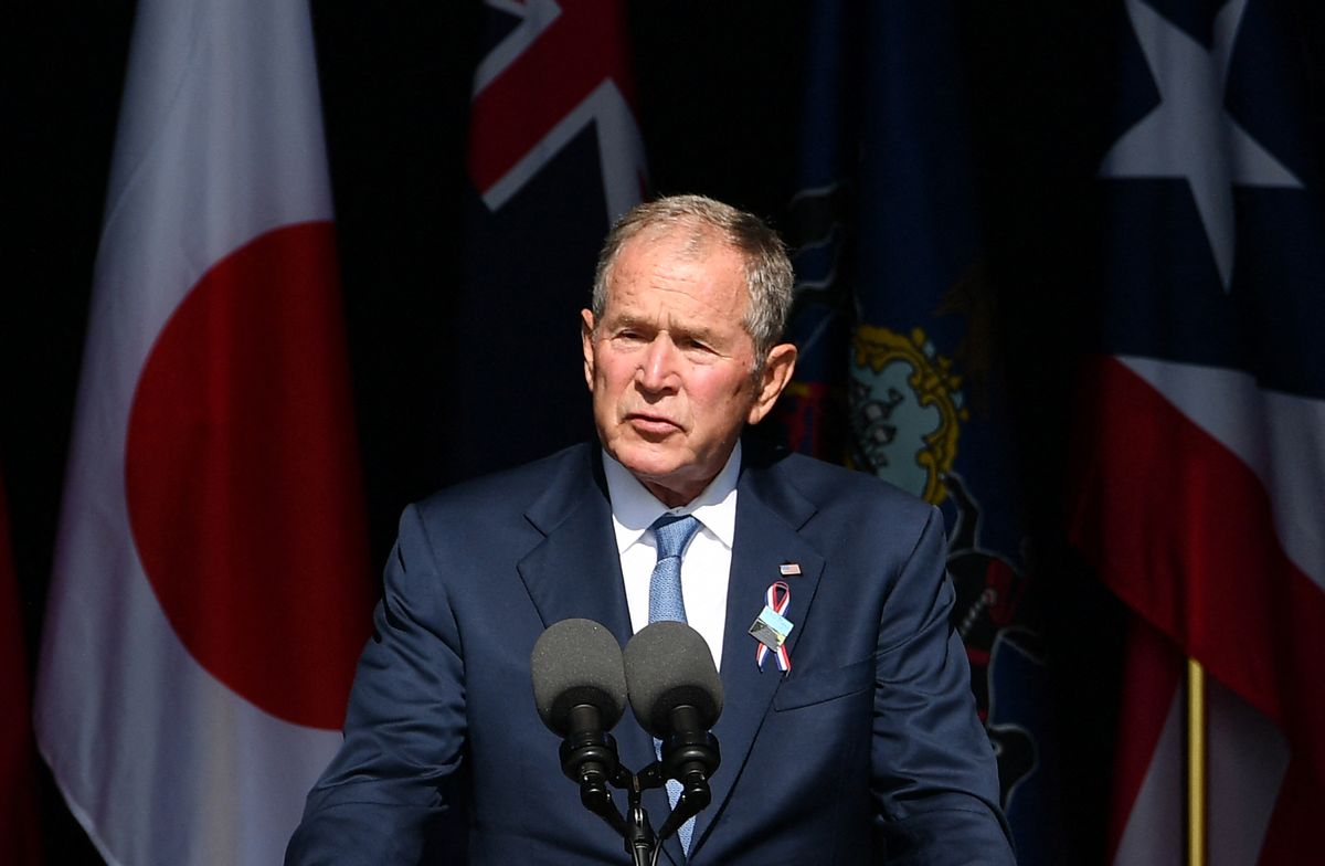 Former US President George W. Bush speaks during a 9/11 commemoration at the Flight 93 National Memorial in Shanksville, Pennsylvania on September 11, 2021. (MANDEL NGAN/AFP via Getty Images)