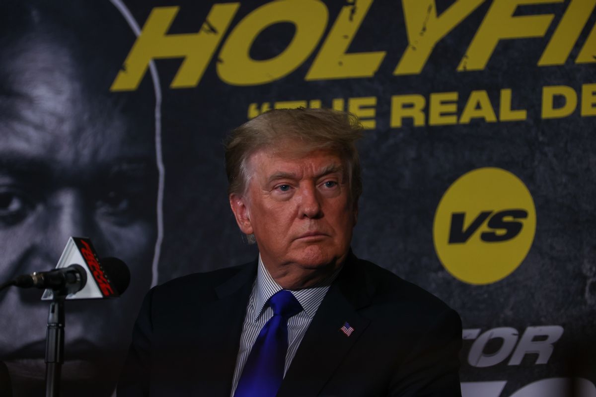 Donald Trump attends the Holyfield vs. Belfort boxing fight in Hollywood of Florida, United States on September 11, 2021. (Tayfun Coskun/Anadolu Agency via Getty Images)