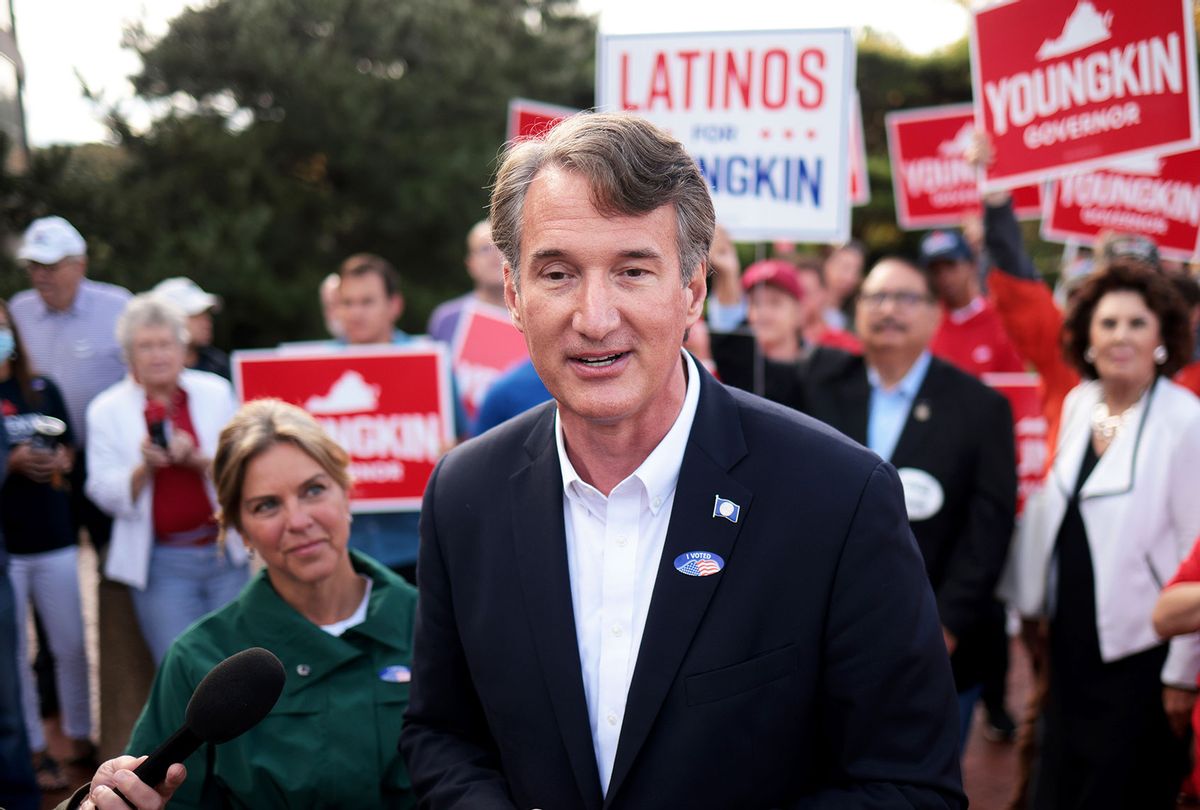 Republican gubernatorial candidate Glenn Youngkin speaks to members of the press after casting an early ballot September 23, 2021 in Fairfax, Virginia. Youngkin is running against Democrat Terry McAuliffee for governor in the Commonwealth of Virginia. (Win McNamee/Getty Images)