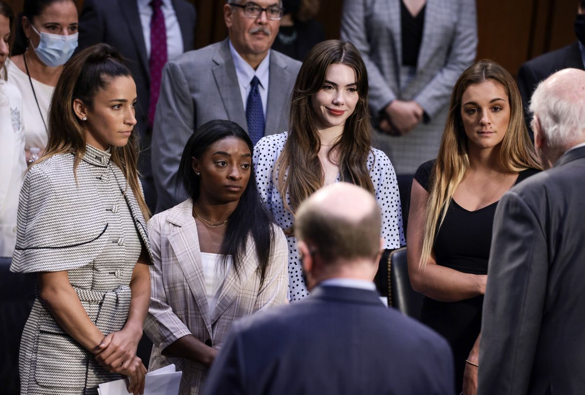Gymnasts Aly Raisman, Simone Biles, McKayla Maroney and Maggie Nichols after their testimony during the Senate Judiciary hearing about FBI's handling of Larry Nassar sexual abuse investigation  (Anna Moneymaker/Getty Images)