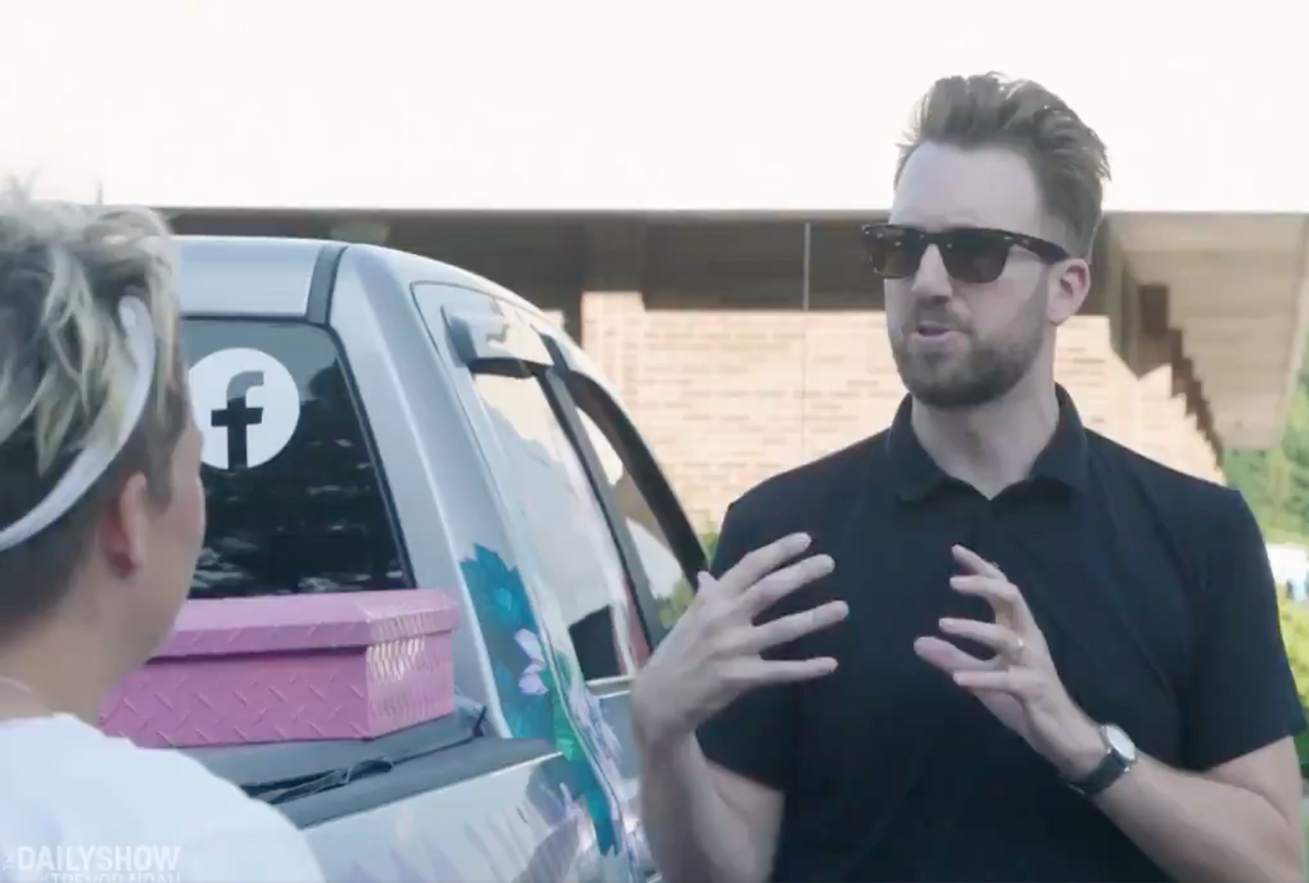 The Daily Show's Jordan Klepper interviewing an anti-mask protester in North Carolina.  (Comedy Central/Screengrab)