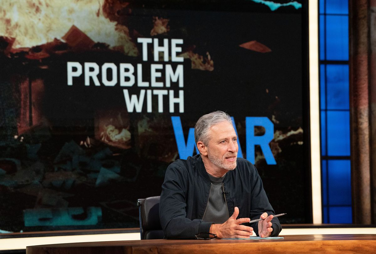 Jon Stewart on the set of “The Problem With Jon Stewart" (Apple TV+)