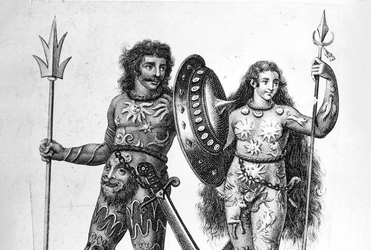 Illustration of two Picts, supposedly covered in body paint or tattoos, ﻿circa 300 BC (Hulton Archive/Getty Images)