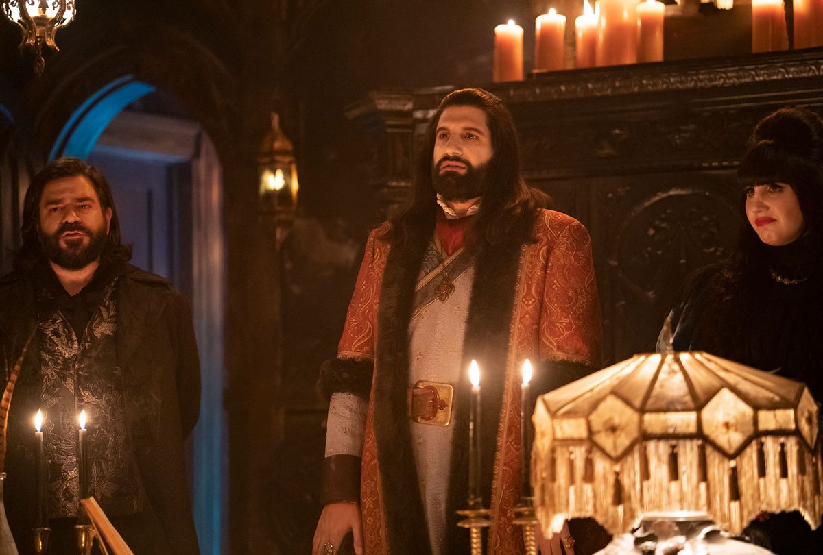 Matt Berry as Laszlo, Kayvan Novak as Nandor, Natasia Demetriou as Nadja in "What We Do In The Shadows" (Russ Martin/FX)