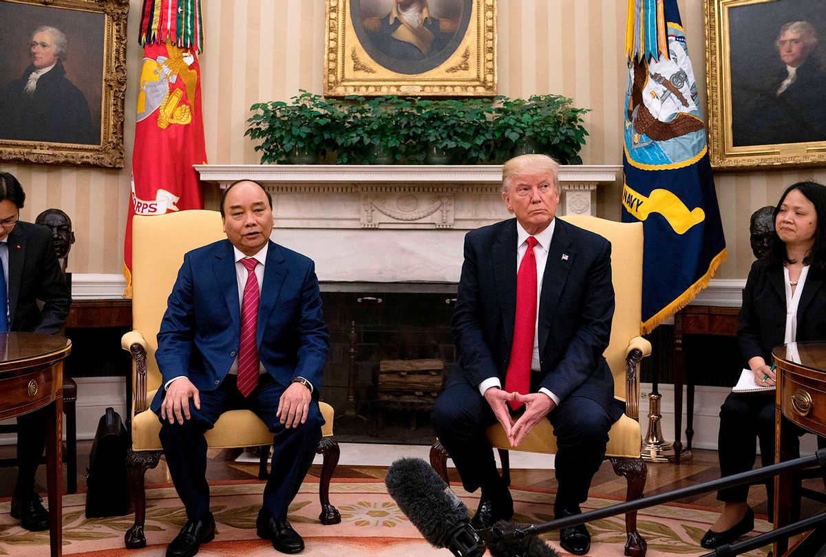US President Donald Trump (R) meets with Vietnamese Prime Minister Nguyen Xuan Phuc at the White House in Washington, DC, May 31, 2017. (JIM WATSON/AFP via Getty Images)