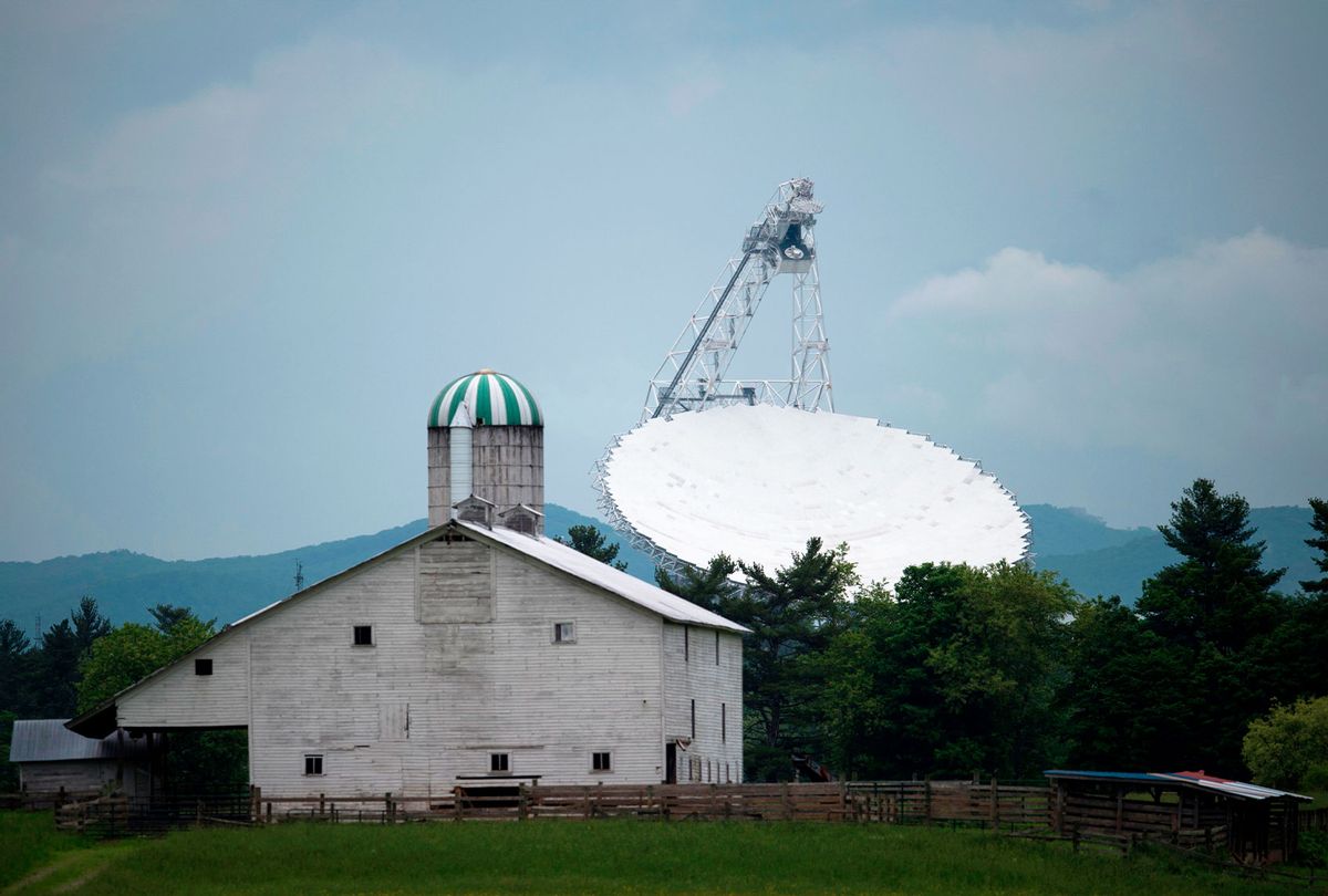 The Green Bank Telescope is seen in Green Bank, West Virginia on May 28, 2018. Green Bank is part of the US Radio Quiet Zone, where wireless telecommunications signals are banned to prevent transmissions interfering with a number of radio telescopes in the area. (ANDREW CABALLERO-REYNOLDS/AFP via Getty Images)