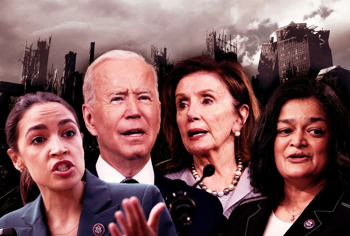 Alexandria Ocasio-Cortez, Joe Biden, Nancy Pelosi and Pramila Jayapal (Photo illustration by Salon/Getty Images)
