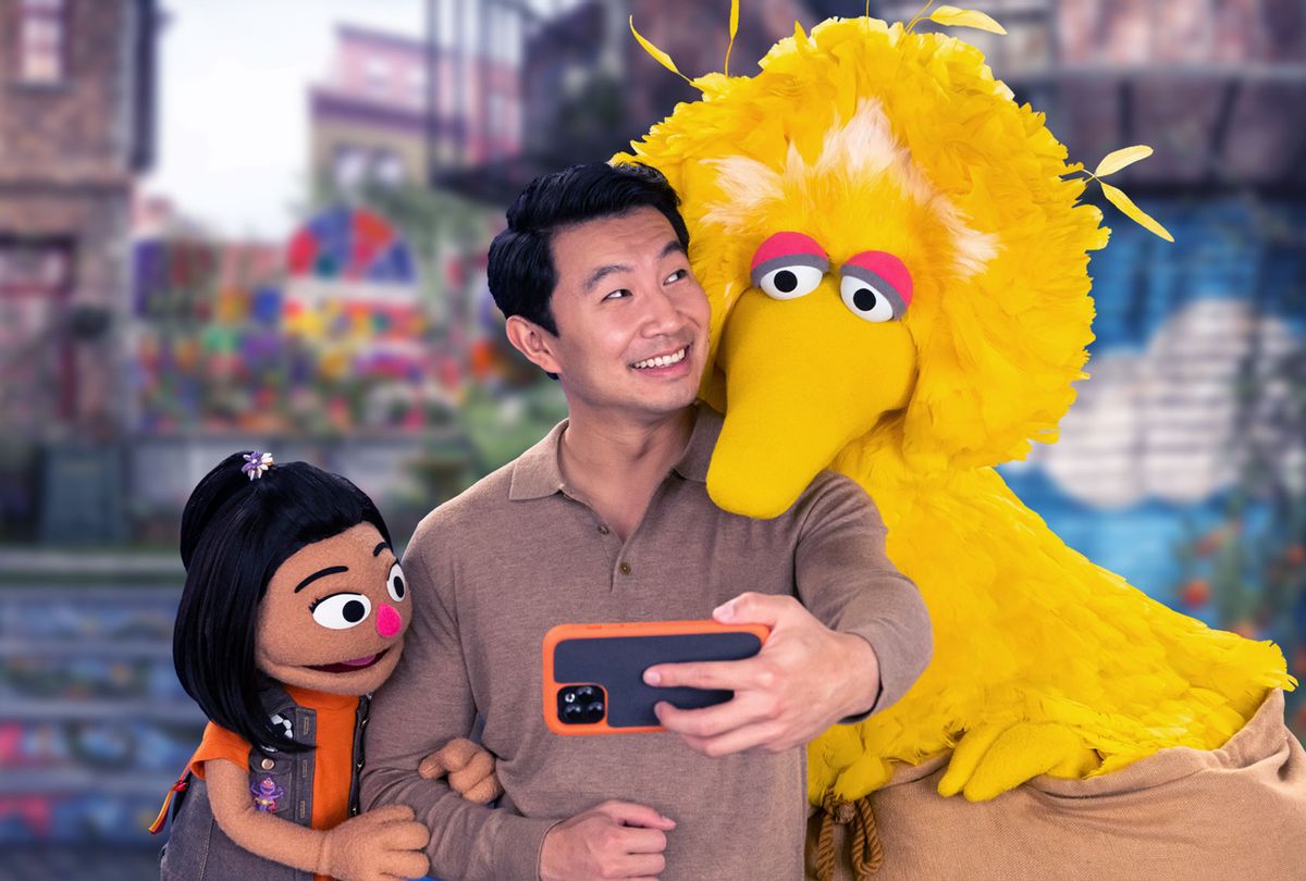 Ji-Young, Simu Liu and Big Bird on "Sesame Street: ﻿See Us Coming Together" (Sesame Workshop/WarnerMedia)