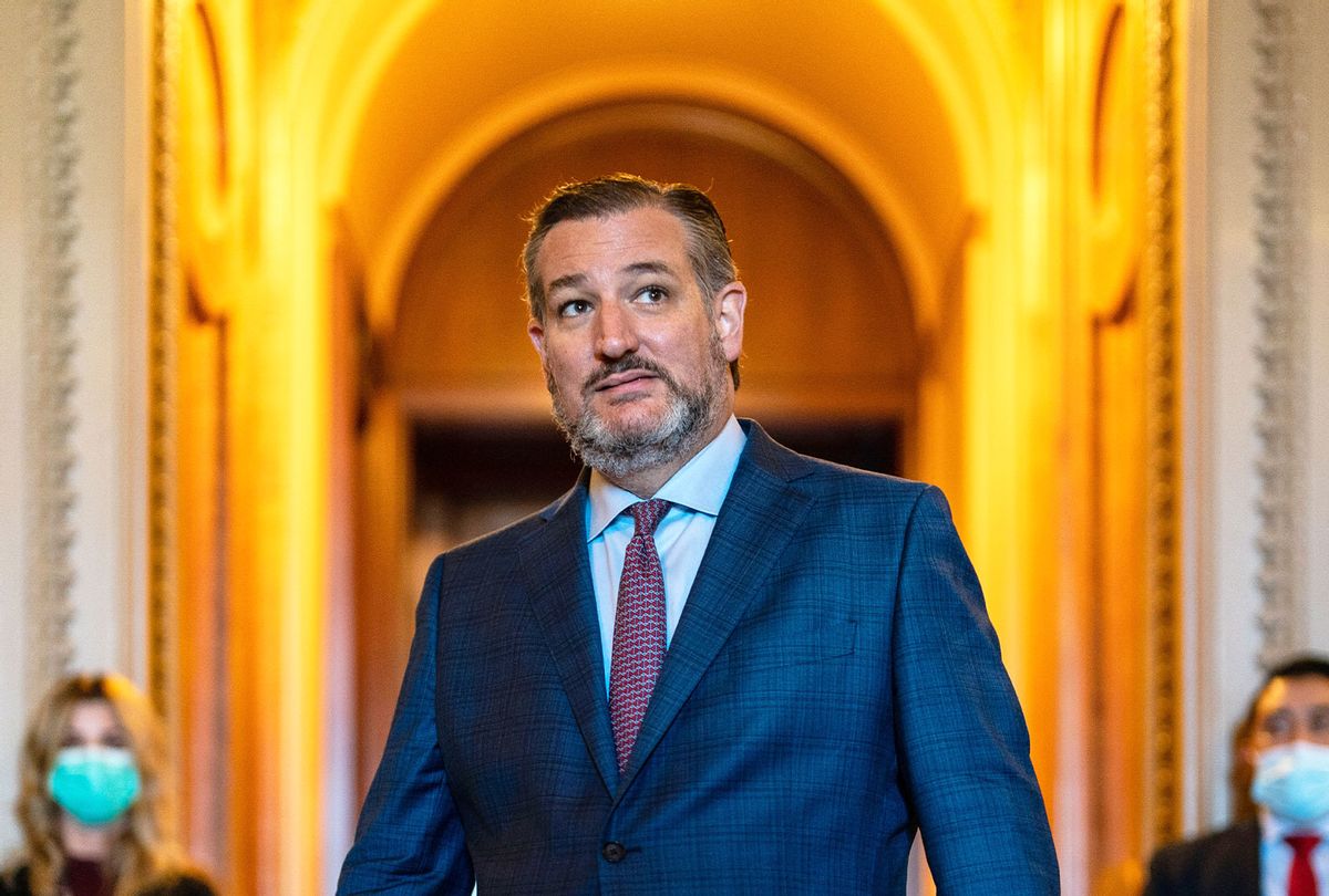 Sen. Ted Cruz (R-TX) departs from the Senate Chamber following a vote on Wednesday, Nov. 3, 2021 in Washington, DC. (Kent Nishimura / Los Angeles Times via Getty Images)