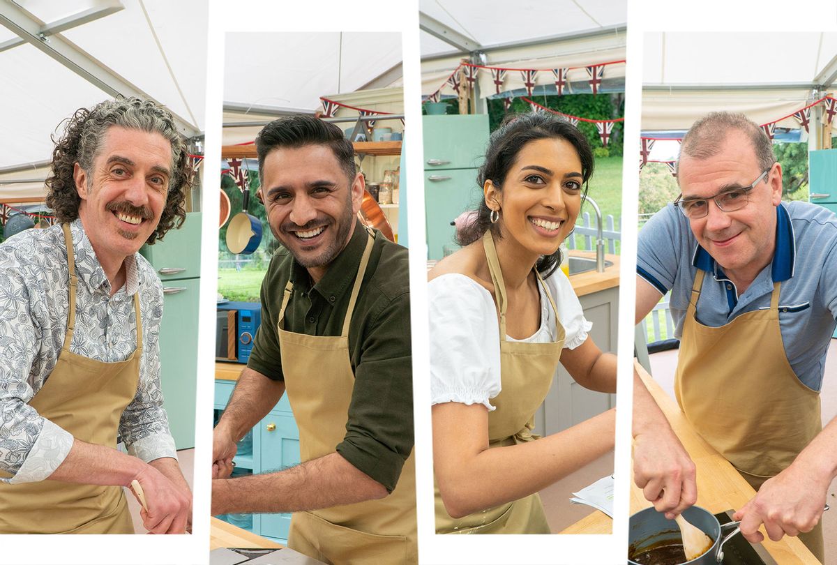 Giuseppe Dell'Anno, Chigs Parmar, Crystelle Pereira and Jürgen Krauss on "The Great British Baking Show" (Netflix/Love Productions)