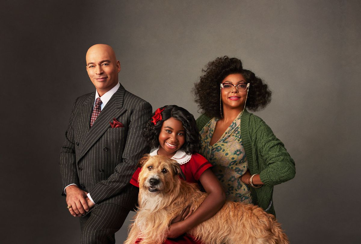Harry Connick Jr. as Daddy Warbucks, Celina Smith as Annie, Sandy as Sandy the dog, Taraji P. Henson as Miss Hannigan in "Annie Live!" (Paul Gilmore/NBC)