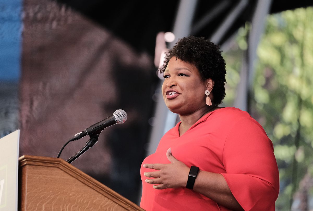 Voting rights activist Stacey Abrams speaks during a get-out-the-vote rally for Democratic gubernatorial candidate, former Virginia Gov. Terry McAuliffe at Ting Pavilion on October 24, 2021 in Charlottesville, Virginia.  (Eze Amos/Getty Images)