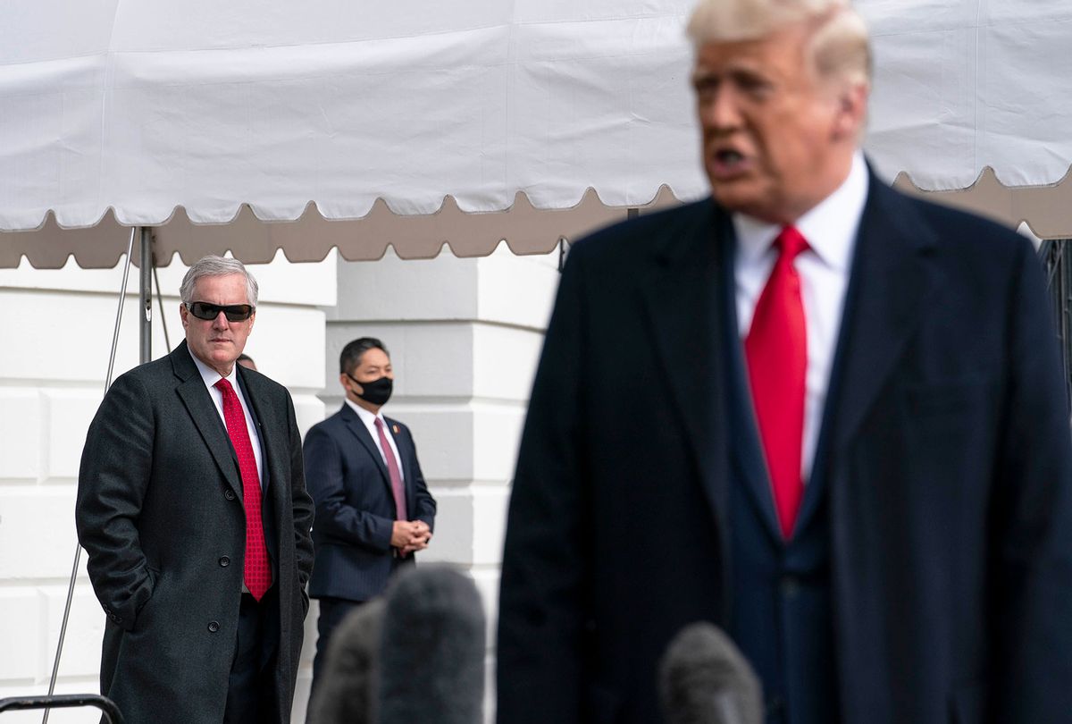 White House Chief of Staff Mark Meadows listens as President Donald Trump speaks to the press outside the White House on October 30, 2020 in Washington, DC.  (Sarah Silbiger/Getty Images)