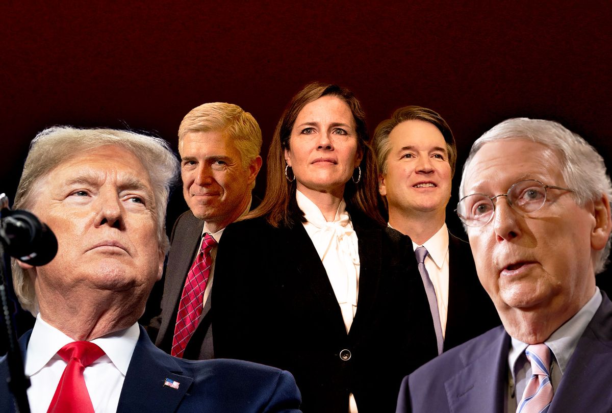 Donald Trump, Mitch McConnell, Neil Gorsuch, Brett Kavanaugh and Amy Coney Barrett (Photo illustration by Salon/Getty Images)