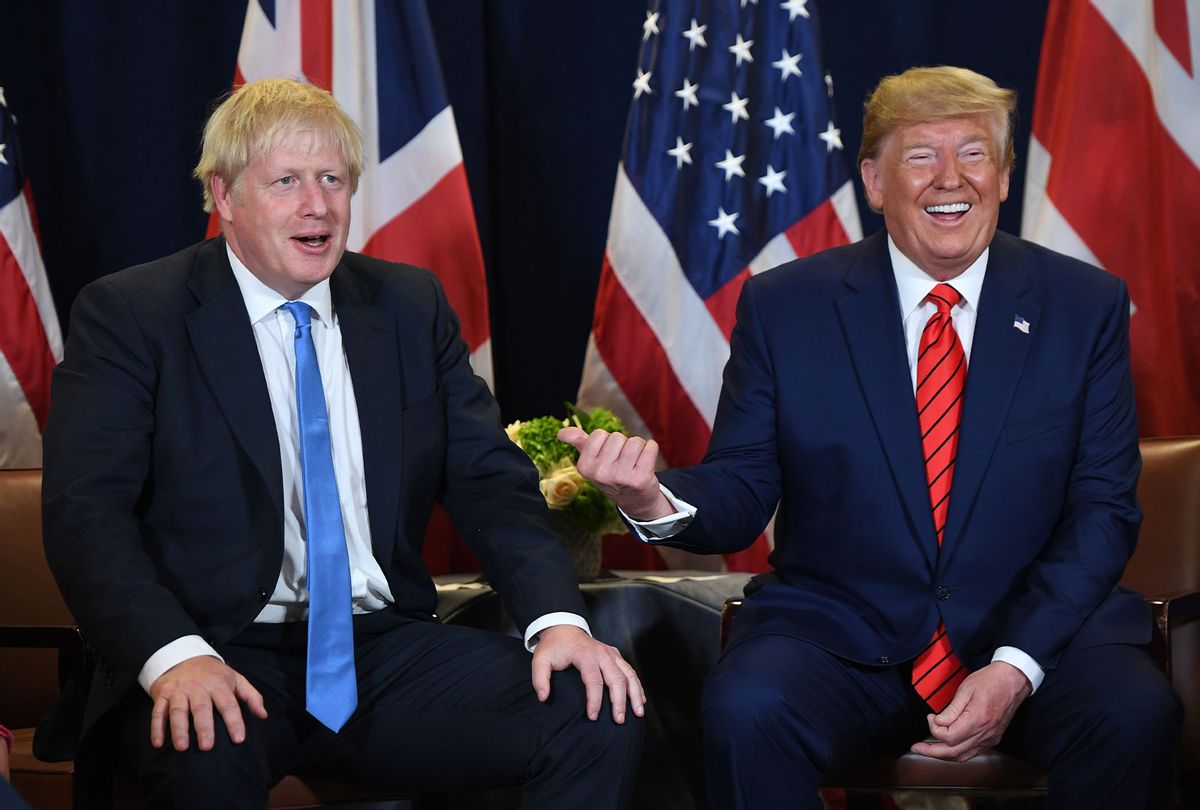 US President Donald Trump and British Prime Minister Boris Johnson hold a meeting at UN Headquarters in New York, September 24, 2019, on the sidelines of the United Nations General Assembly. (SAUL LOEB/AFP via Getty Images)