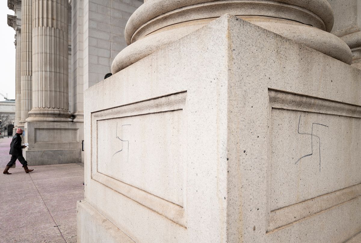 Dozens of swastikas and anti-Obama slogans were drawn on pillars around the exterior of Union Station in Washington. (Bill Clark/CQ-Roll Call, Inc via Getty Images)