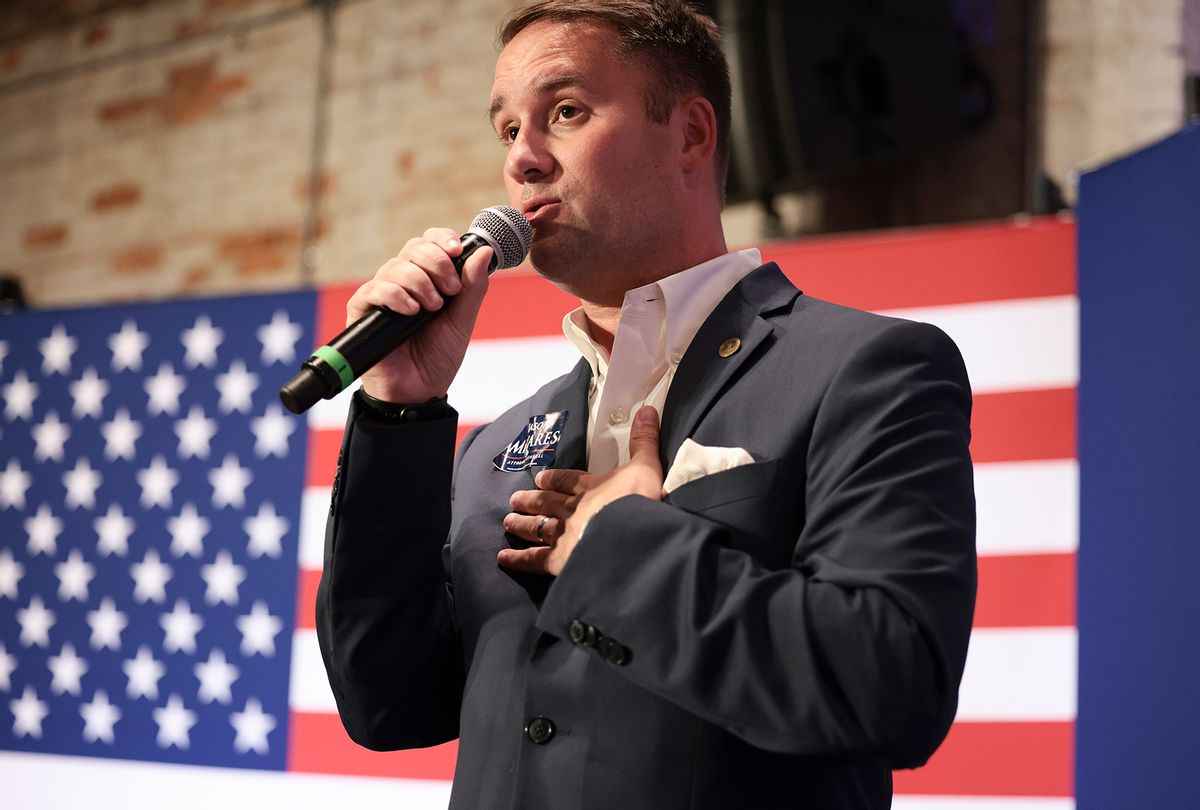 Virginia Republican Attorney General candidate Jason Miyares speaks during a campaign rally for Virginia Republican gubernatorial candidate Glenn Youngkin (Anna Moneymaker/Getty Images)