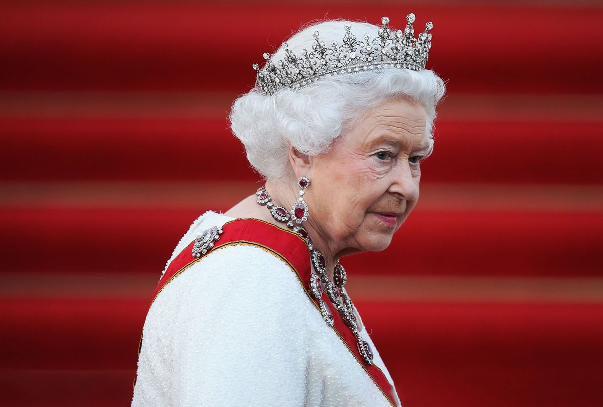 Queen Elizabeth II arrived for the state banquet in her honour at Schloss Bellevue palace on the second of the royal couple's four-day visit to Germany on June 24, 2015 in Berlin, Germany. (Sean Gallup/Getty Images)