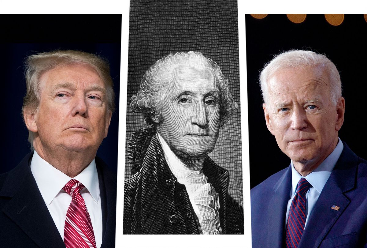 Donald Trump, George Washington and Joe Biden (Photo illustration by Salon/Getty Images)