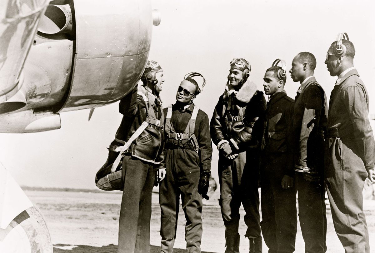 Members of the first class of Black pilots in the history of the U.S. Army Air Corps graduate as second lieutenants in Tuskegee, Alabama in March 1942 (Buyenlarge/Getty Images)