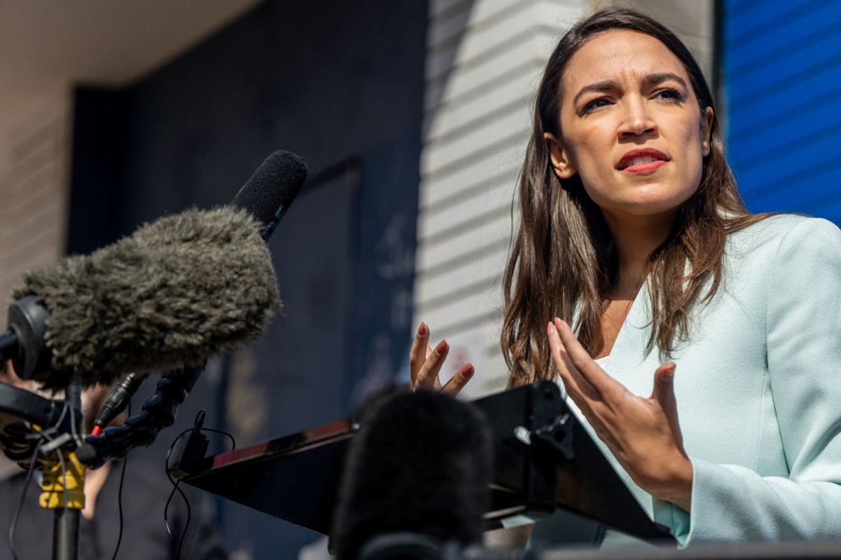 Rep. Alexandria Ocasio-Cortez, D-N.Y., speaks during a news conference at the "Get Out the Vote" rally on Feb. 12, 2022 in San Antonio, Texas.  (Brandon Bell/Getty Images)