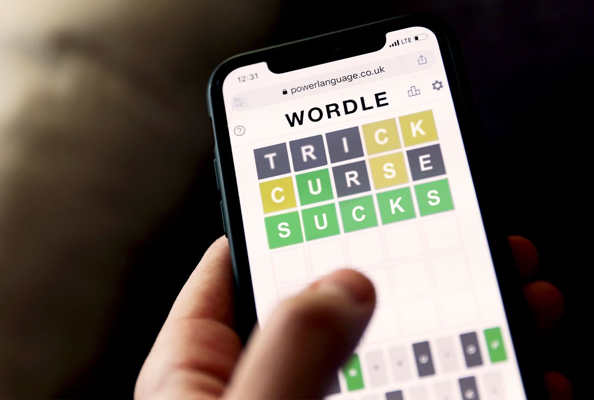 Wordle game displayed on a phone screen (Photo illustration by Salon/Jakub Porzycki/NurPhoto/Getty Images))