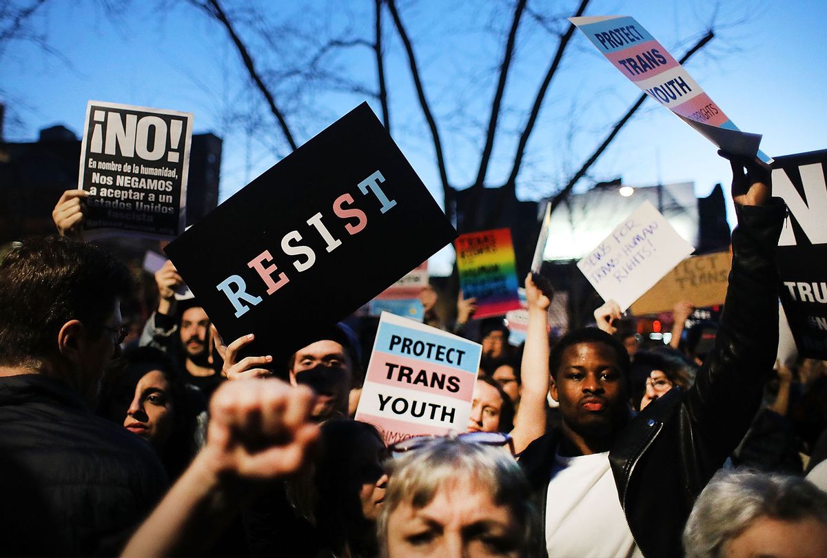 Protesters in New York City rally against the withdrawal of transgender protections. (Spencer Platt/Getty Images)