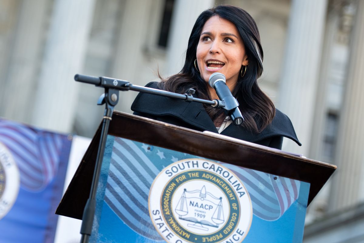 Rep. Tulsi Gabbard (D-HI) addresses the crowd during the King Day celebration at the Dome March and Rally on January 20, 2020 in Columbia, South Carolina.
 (Sean Rayford/Getty Images)