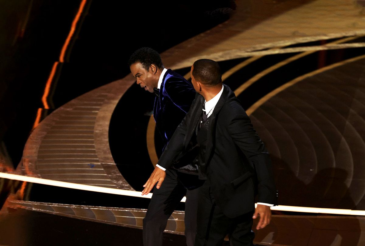 Will Smith appears to slap Chris Rock onstage during the 94th Annual Academy Awards at Dolby Theatre on March 27, 2022 in Hollywood, California. (Neilson Barnard/Getty Images)