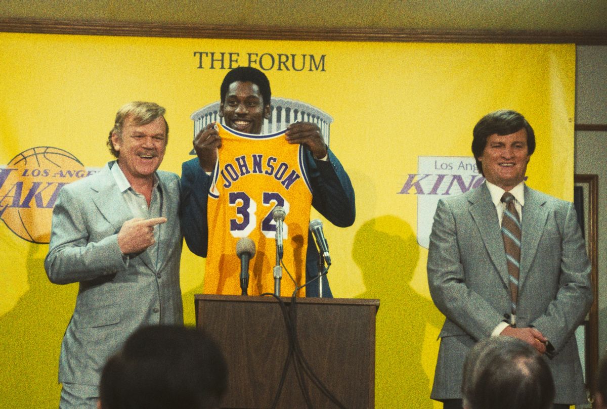 John C. Reilly, Quincy Isaiah and Jason Clarke in "Winning Time: The Rise of the Lakers Dynasty"  (Warrick Page/HBO)