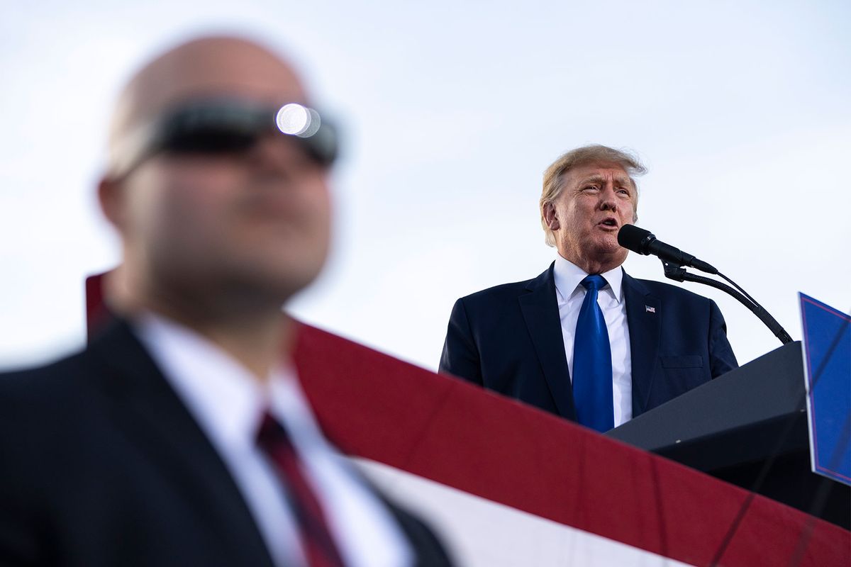 Former U.S. President Donald Trump speaks during a rally hosted by the former president at the Delaware County Fairgrounds on April 23, 2022 in Delaware, Ohio. (Drew Angerer/Getty Images)