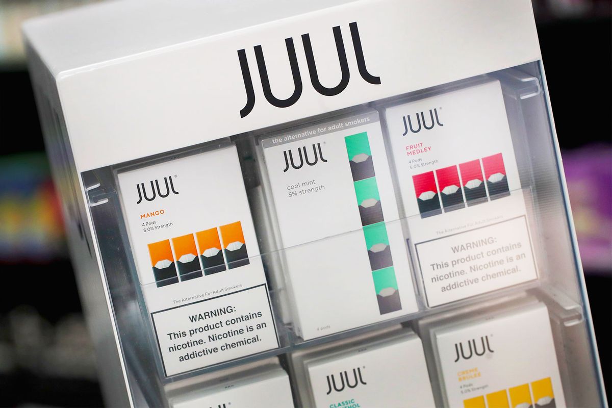 Electronic cigarettes and pods by Juul, the nation's largest maker of vaping products, are offered for sale at the Smoke Depot on September 13, 2018 in Chicago, Illinois. The Food and Drug Administration (FDA) has ordered e-cigarette product makers to devise a plan to keep their devices away from minors, declaring use by teens has reached an "epidemic proportion". (Scott Olson/Getty Images)