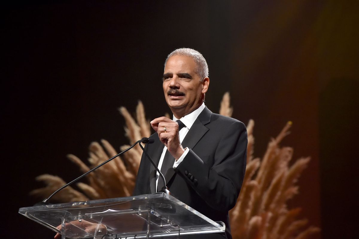 82nd Attorney General of the U.S. Eric Holder speaks onstage during City Of Hope Spirit Of Life Gala 2019 on October 10, 2019 in Santa Monica, California. (Lester Cohen/Getty Images for City of Hope)