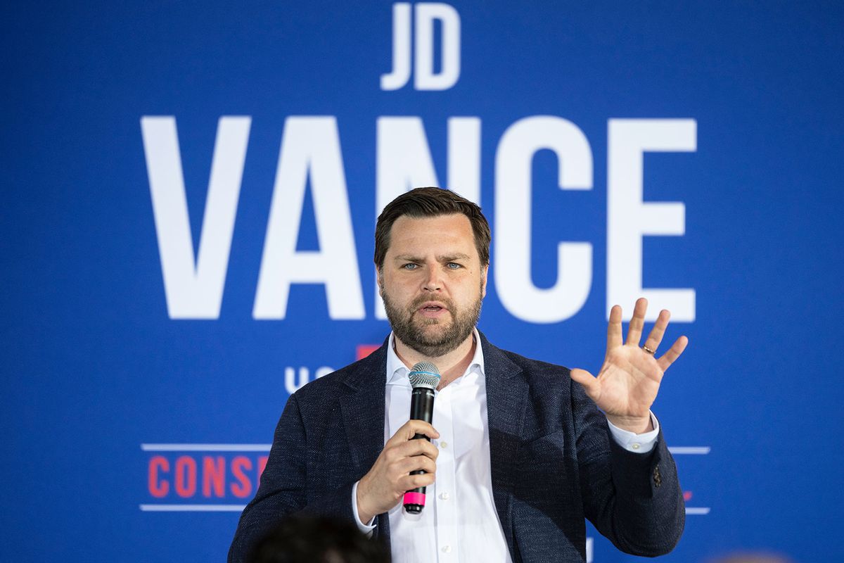 J.D. Vance, a Republican candidate for U.S. Senate in Ohio, speaks during a campaign rally at The Trout Club on April 30, 2022 in Newark, Ohio. (Drew Angerer/Getty Images)