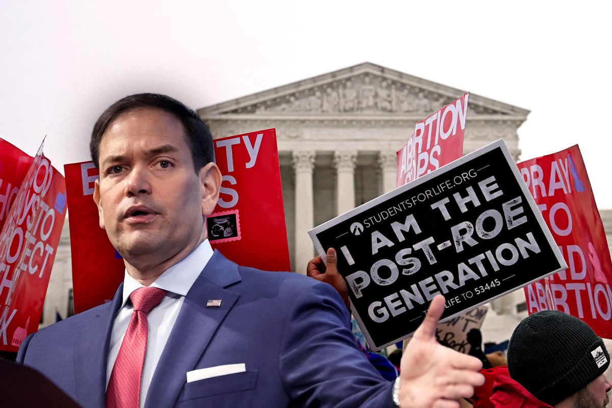 Sen. Marco Rubio (R-FL) | Pro-life activists march in front of the Us Supreme Court during the 49th annual March for Life, on January 21, 2022, in Washington, DC. (Photo illustration by Salon/Getty Images)