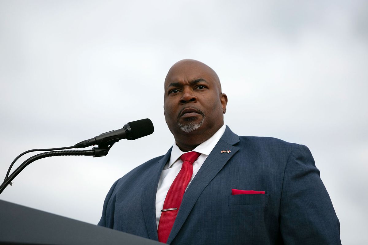 Lt. Gov. Mark Robinson speaks before a rally at The Farm at 95 on April 9, 2022 in Selma, North Carolina. (Allison Joyce/Getty Images)