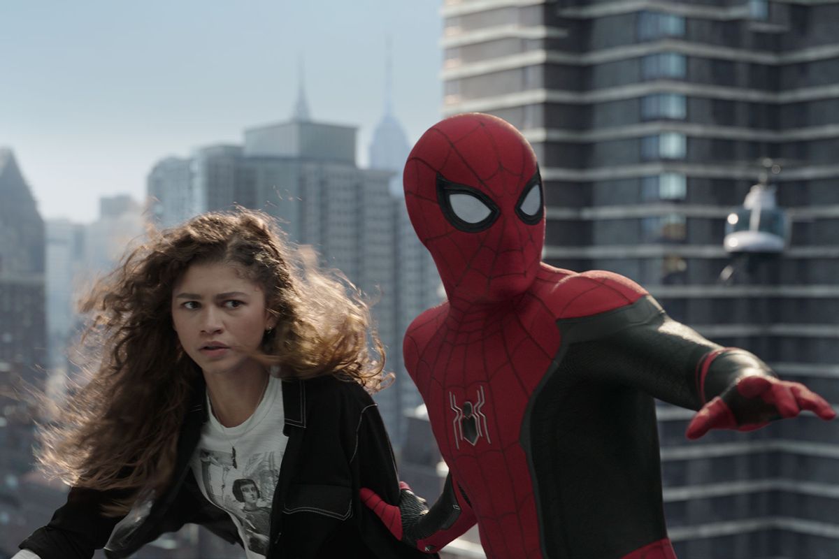 MJ (Zendaya) prepares to freefall with Spider-man in "Spiderman: No Way Home" (Photo courtesy of Sony Pictures)